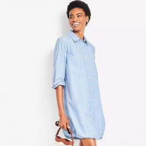 🌸Loft Striped Poplin Bubble Hem Mini Pocket Shirtdress $89